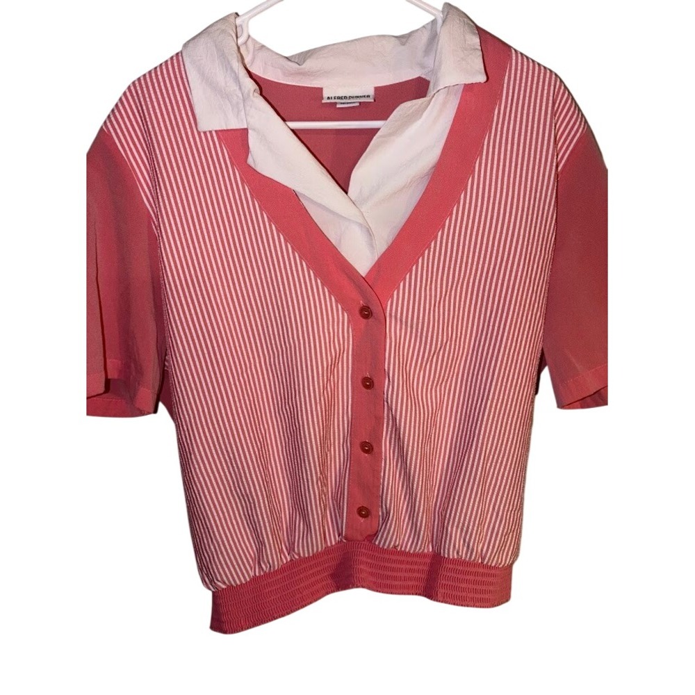 Alfred Dunner Vintage Pink Striped Layered Look Short Sleeve Top Size 1X USA